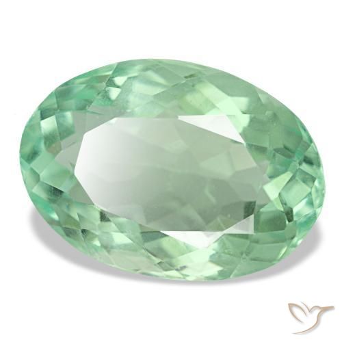 11.73 ct Green Fluorite Stone, Natural Fluorite in Oval Facet Shape for Sale