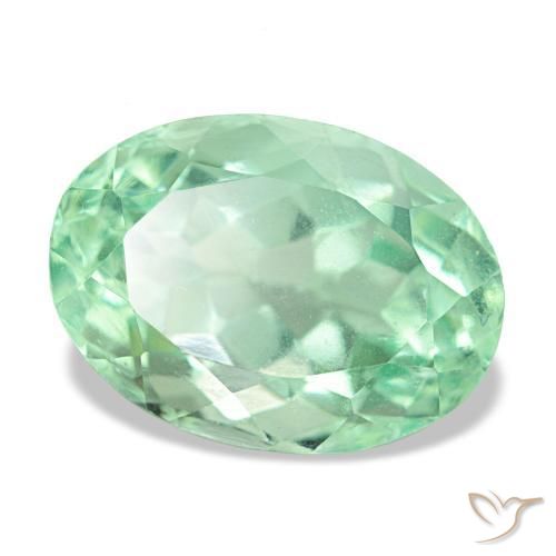 4.87 ct Green Fluorite Stone, Natural Fluorite in Oval Facet Shape for Sale