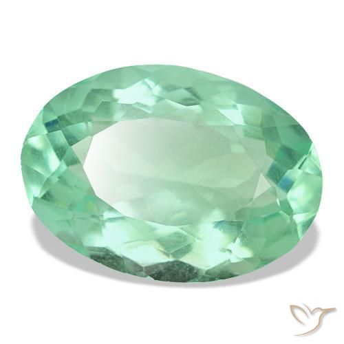 12.36 ct Green Fluorite Stone, Natural Fluorite in Oval Facet Shape for Sale
