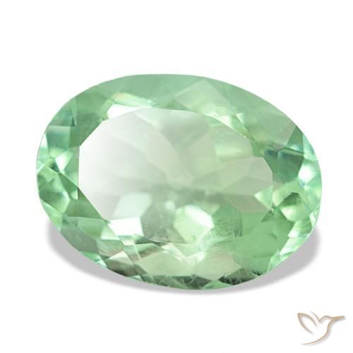 6.46 ct Green Fluorite Stone, Natural Fluorite in Oval Facet Shape for Sale