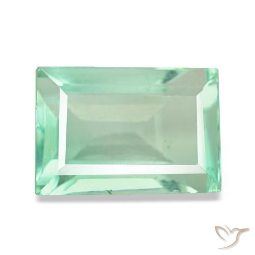 3.81 ct Green Fluorite Gemstone, Fluorite Gem in Baguette Facet Shape for Sale.