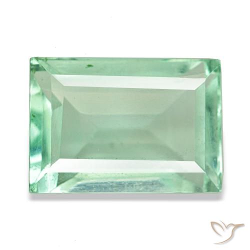 6.19 ct Green Fluorite Gemstone, Fluorite Gem in Baguette Facet Shape for Sale.