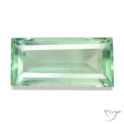 5.33 ct Green Fluorite Gemstone, Fluorite Gem in Baguette Facet Shape for Sale.