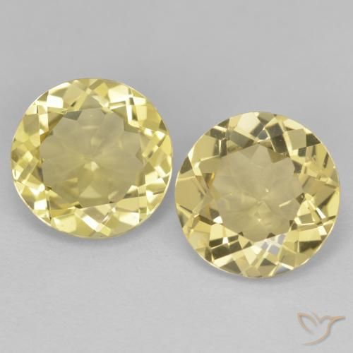 Paire assortie de béryl doré Jaune Tour de 9mm, poids total de 4,58 ct (2,29 ct en moyenne pour chaque), paire de béryl doré assorties de pureté VS et de couleur Doré léger, pierre gemme naturelle Non traité, dureté Mohs de 7.5 à 8 convient aux bijoux de tous les jours, pierre de sagesse, Photo A