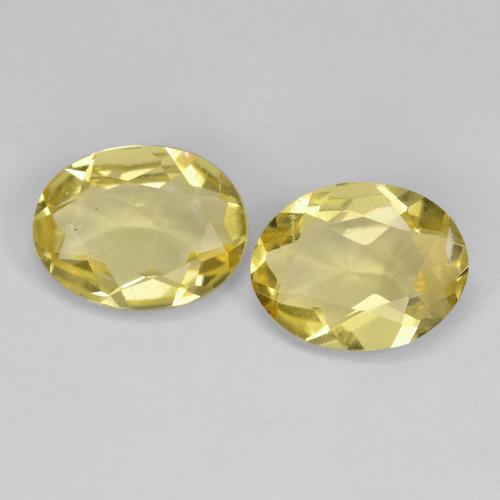 2 Stück ovaler gelber Goldener Beryll in der Größe 8 x 6,1mm, Gewicht 1,82 gesamt / durchschn. Je 0,91 ct, Hell Gold in VS Reinheit, Natürlicher Edelstein, Mohs-Härte 7,5 - 8 Geeignet für den täglichen Gebrauch im Schmuck , Photo A