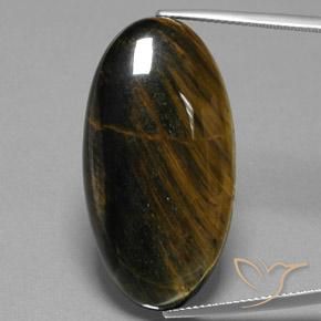 37.48ct Oval Cabochon Brown Hawk's Eye from India, Dimension 35.6 x 18.8mm, Natural untreated Gemstone, Opaque Clarity, 1 piece Hawk's Eye in Medium Light-brown Color, Mohs Hardness of 6.5 - 7 suitable for daily wear jewelry, Photo A