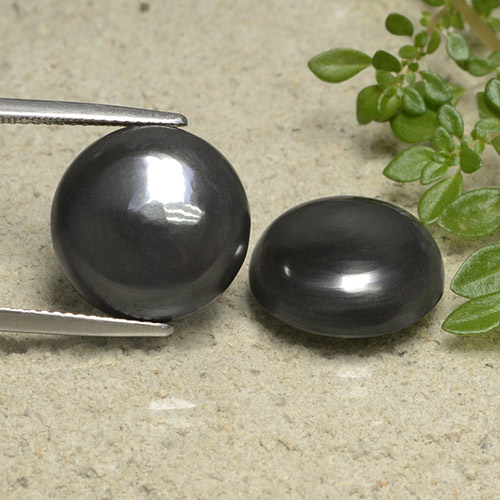 Black Gray Hematite Gem - 16.3ct Round Cabochon (ID: 491575)