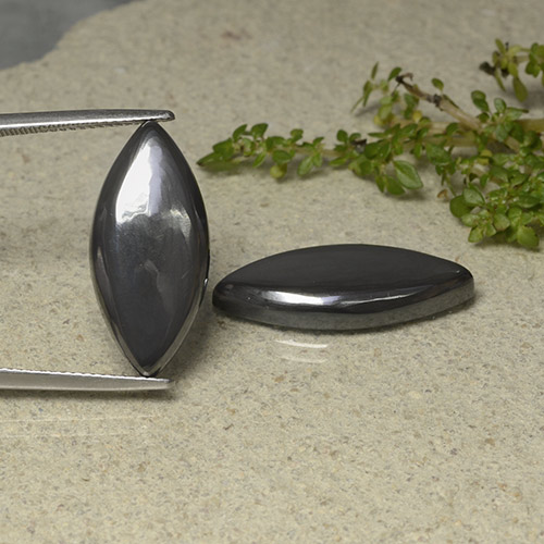 Black Gray Hematite Gem - 13.2ct Marquise Cabochon (ID: 491890)