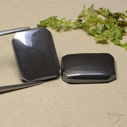 32.33ctw Natural Black Gray Hematite, Emerald Cut, Opaque