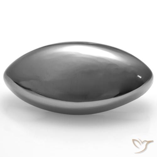 Silver Gray Hematite Gem - 25.9ct Marquise Cabochon (ID: 556013)