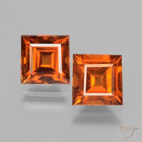 3.84 ct Orange Hessonite Garnet, 6.7 x 6.6 mm Square Cut From Sri Lanka, Photo A