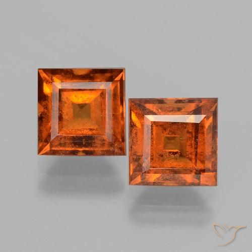 3.85 ct Orange Hessonite Garnet, 6.7 x 6.6 mm Square Cut From Sri Lanka, Photo A