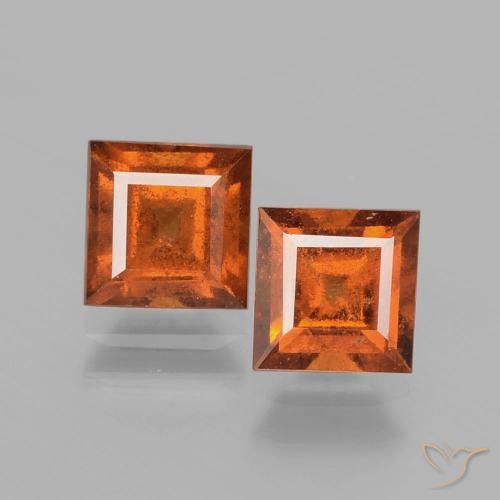 2.52 ct Orange Hessonite Garnet, 5.7 x 5.7 mm Square Cut From Sri Lanka, Photo A