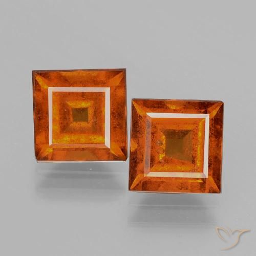 3.72 ct Orange Hessonite Garnet, 6.9 x 6.8 mm Square Cut From Sri Lanka, Photo A