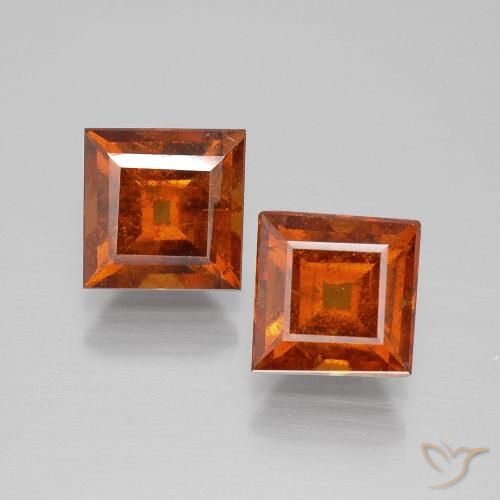 3.65 ct Orange Hessonite Garnet, 6.7 x 6.7 mm Square Cut From Sri Lanka, Photo A