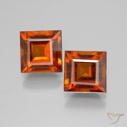 3.82 ct Orange Hessonite Garnet, 6.9 x 6.8 mm Square Cut From Sri Lanka, Photo A