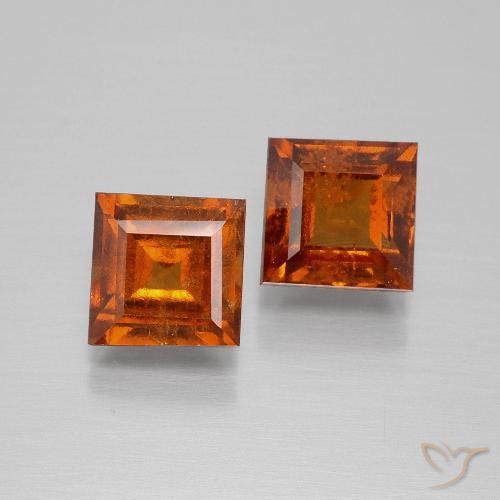 3.25 ct Orange Hessonite Garnet, 6.5 x 6.3 mm Square Cut From Sri Lanka, Photo A