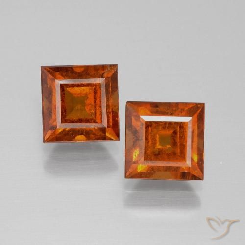 4.08 ct Orange Hessonite Garnet, 6.9 x 6.8 mm Square Cut From Sri Lanka, Photo A