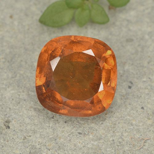 1.60ct Natural Medium Orange Hessonite Garnet, Cushion, VS-SI