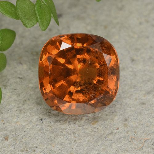 1.80ct Natural Amber Orange Hessonite Garnet, Cushion, VS