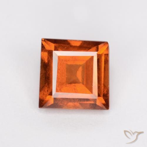 1.34ct Natural Medium Orange Hessonite Garnet, Square, VS-SI