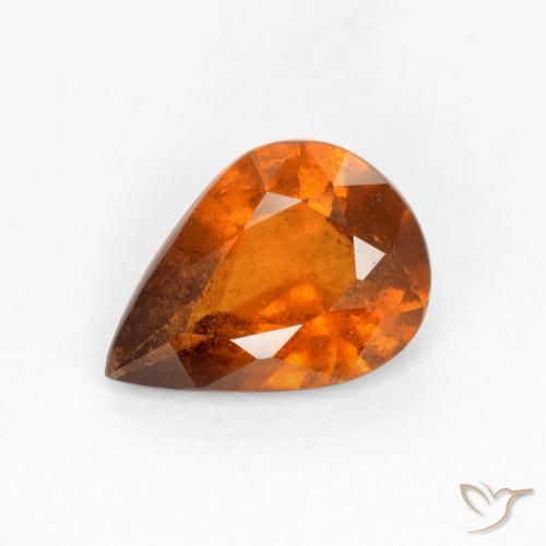 1.11ct Natural Medium-Dark Orange Hessonite Garnet, Pear Shape, SI