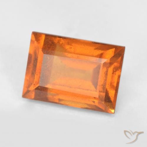 1.66ct Natural Bright Orange Hessonite Garnet, Baguette, VS-SI