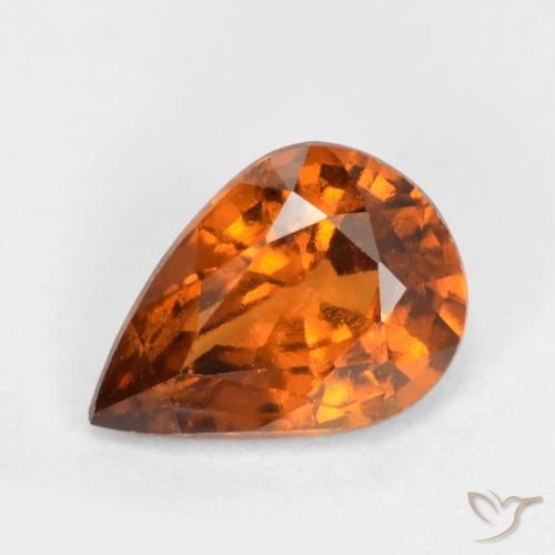 Medium-Dark Orange Hessonite Garnet Gem - 1.2ct Pear Facet (ID: 555328)