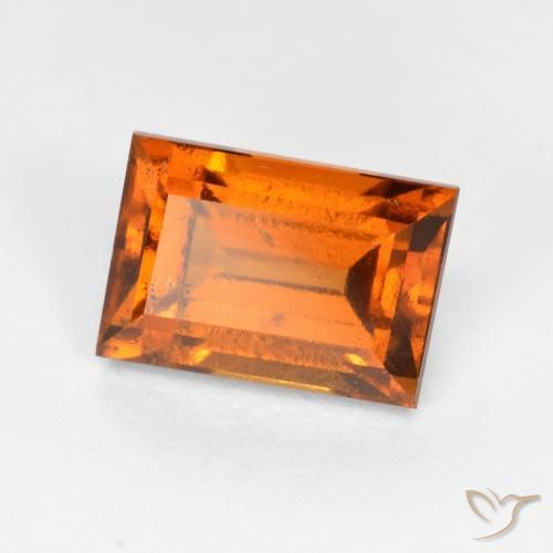 1.57ct Natural Medium Orange Hessonite Garnet, Baguette, VS-SI
