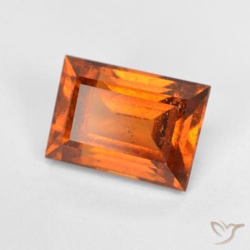 1.56ct Natural Deep Orange Hessonite Garnet, Baguette, VS-SI