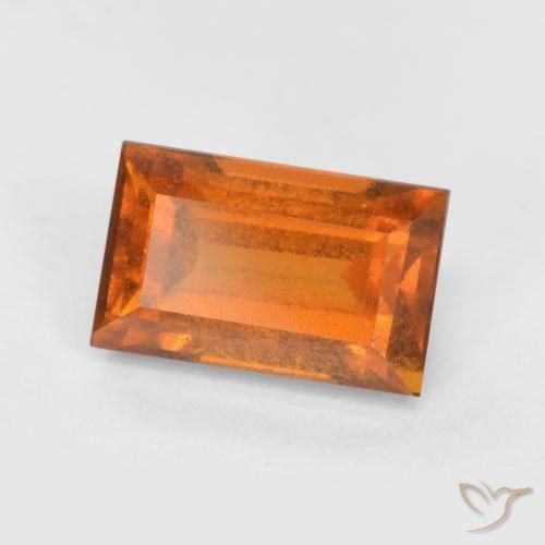 1.51ct Natural Deep Orange Hessonite Garnet, Baguette, VS-SI