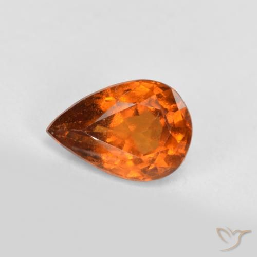 0.78 ct Orange Hessonite Garnet Gemstone, Hessonite Garnet Gem in Pear Facet Shape for Sale.