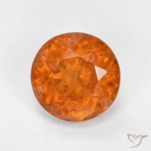 1.56 ct Orange Hessonite Garnet Stone, Natural Hessonite Garnet in Round Facet Shape for Sale