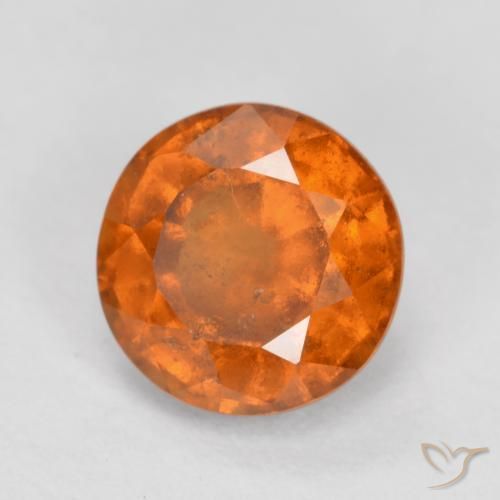 1.64 ct Orange Hessonite Garnet Stone, Natural Hessonite Garnet in Round Facet Shape for Sale