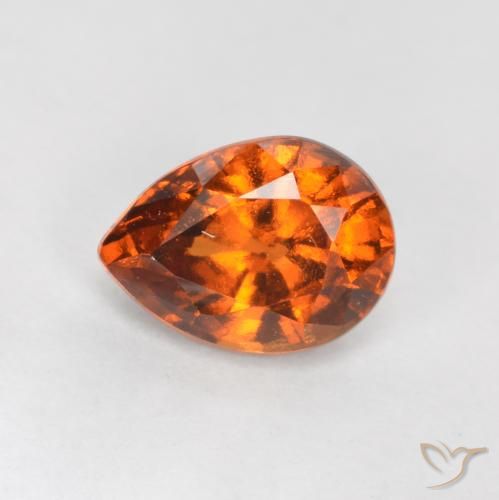 0.87ct Natural Deep Orange Hessonite Garnet, Pear Shape, VS