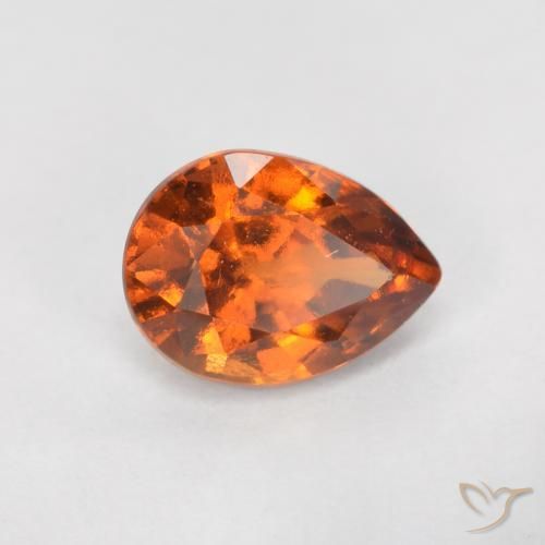 0.87 ct Orange Hessonite Garnet Stone, Natural Hessonite Garnet in Pear Facet Shape for Sale