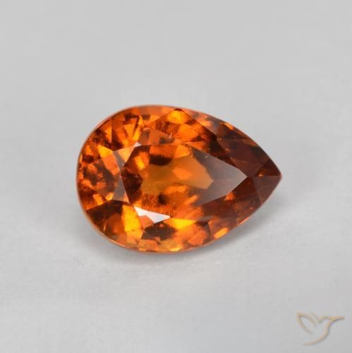 0.93ct Natural Deep Orange Hessonite Garnet, Pear Shape, VS