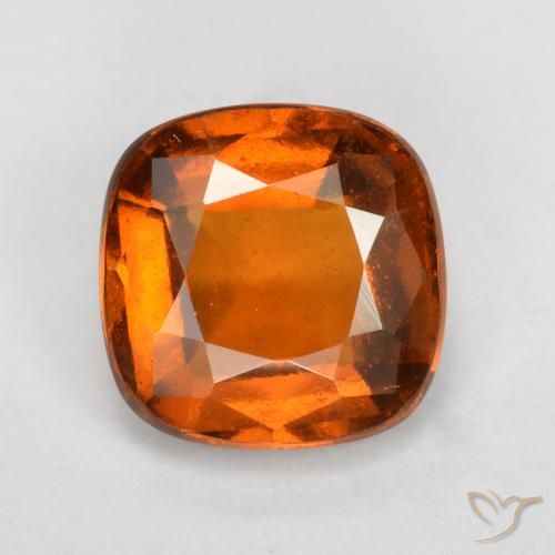 1.67ct Natural Medium Orange Hessonite Garnet, Cushion, VS