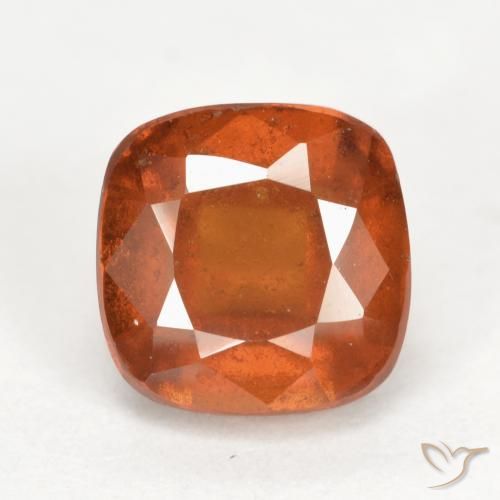Grenat hessonite orange de 2,6 ct, taille coussin de 7,2 x 7,1 mm de Madagascar, Photo A