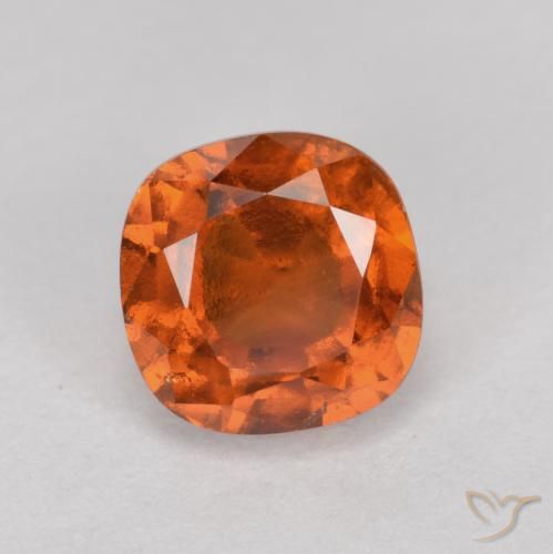1.63ct Natural Medium Orange Hessonite Garnet, Cushion, VS-SI