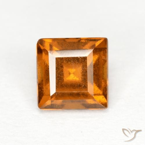 0.88 ct Orange Hessonite Garnet, 5.1 x 5.1 mm Square Cut From Madagascar, Photo A