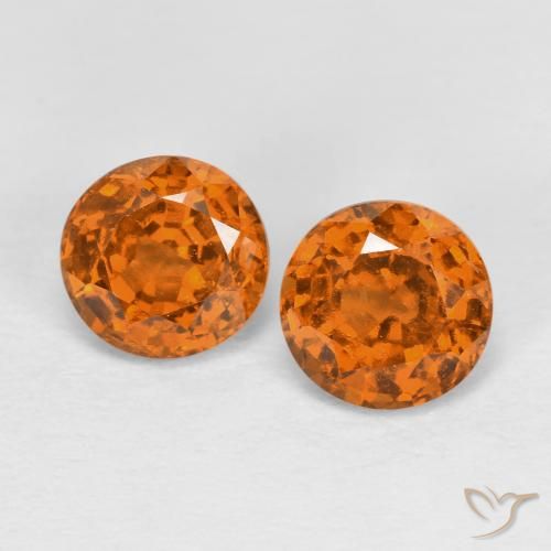2 Grenat Hessonites Tour assorties de 5,6mm, poids total de 1,78 ct / moyenne de 0,89 ct chacune, Orange moyen à pureté VS, pierre gemme naturelle Non traité, dureté Mohs de 6.5 à 7.5 convient aux bijoux de tous les jours, pierre de sagesse, Photo A