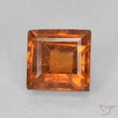 1.00ct Natural Reddish Orange Hessonite Garnet, Square, VS-SI