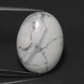 7.54 ct White Howlite Gemstone, Howlite Gem in Oval Cabochon Shape for Sale.