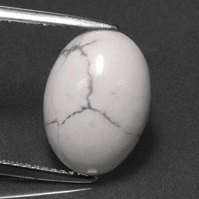 5.87 ct White Howlite Gemstone, Howlite Gem in Oval Cabochon Shape for Sale.