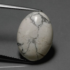 9.98 ct White Howlite Gemstone, Howlite Gem in Oval Cabochon Shape for Sale.