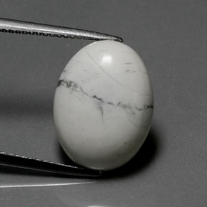 8.27 ct White Howlite Gemstone, Howlite Gem in Oval Cabochon Shape for Sale.