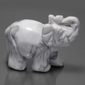 363.12 ct White Howlite Gemstone, Howlite Gem in Carved Elephant Shape for Sale.