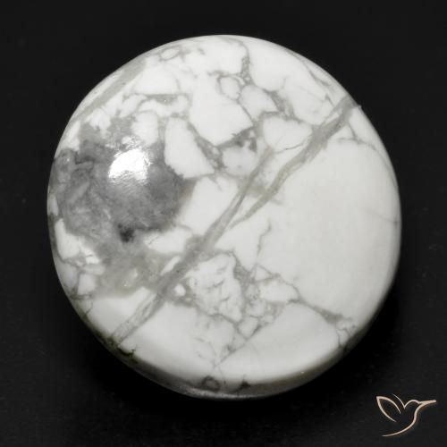 Howlite 21,1mm bianco Cabochon rotondo dagli Stati Uniti, peso di 22,71 ct, gemma naturale non trattati in purezza Opaque, 1 pezzo Howlite - Colore: Multicolore Bianco, durezza Mohs di 3 - 3,5, Photo A