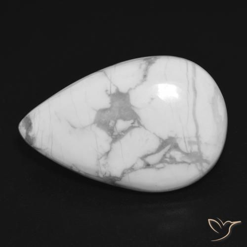 18,2ct Cabochon pera bianco Howlite dagli Stati Uniti, Dimension 25,4 x 16,6mm, Natural non trattati Gemstone, Opaque Clarity, 1 piece Howlite in Multicolore Bianco Color, Mohs Hardness of 3 - 3,5, Photo A